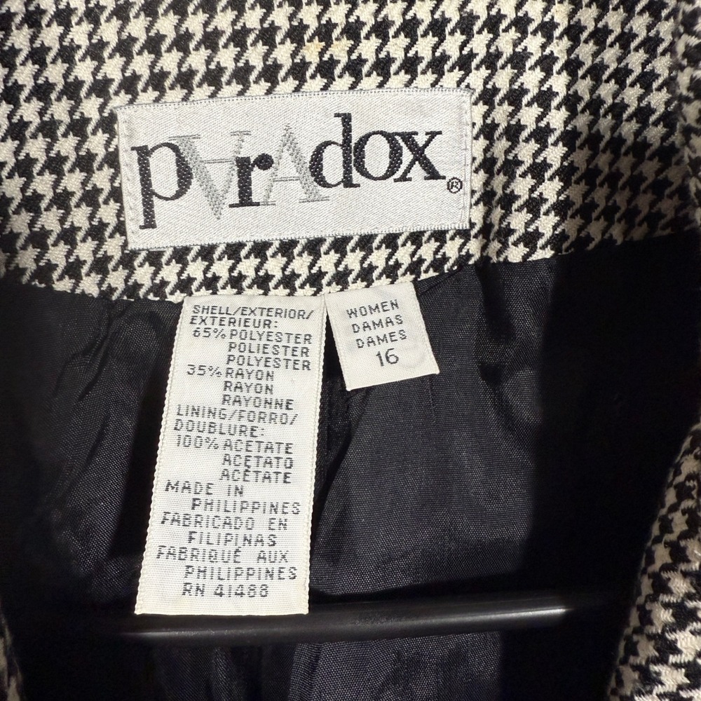 Paradox Houndstooth Blazer Jacket Women's Size 16 Black White Oversized 90s - Picture 2 of 7